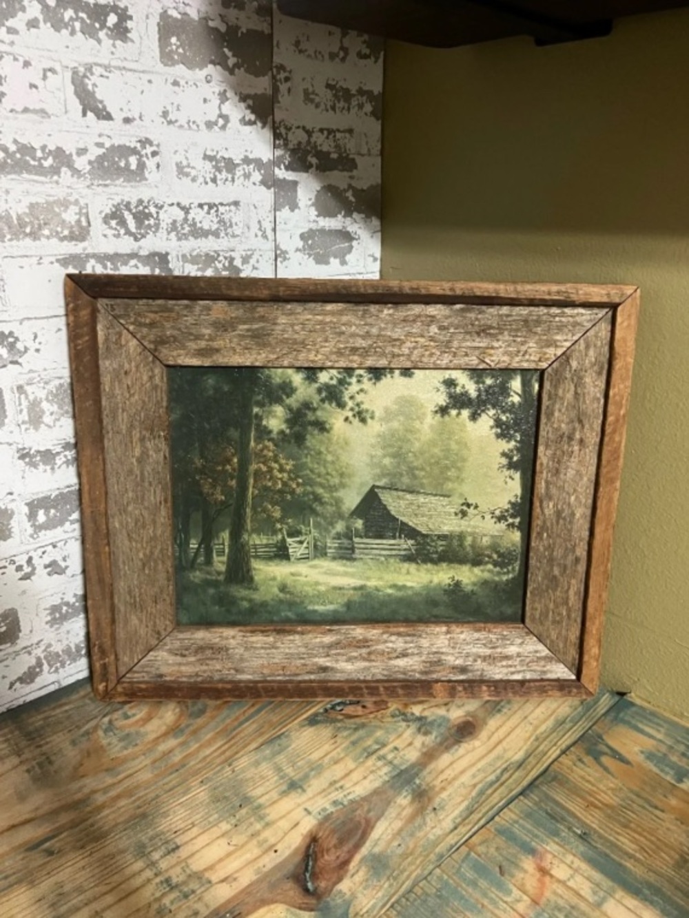 Vintage rustic framed oil painting titled "Obscurity" by artist Dalhart Windberg